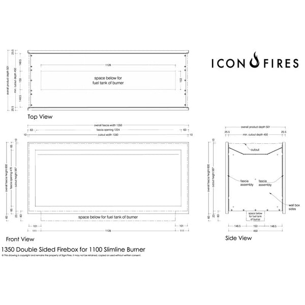 Icon Slimline Firebox SFBDS1350 - musta