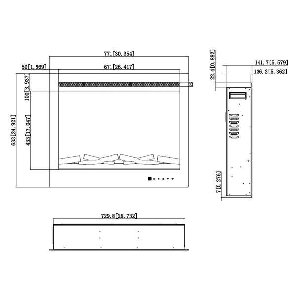 LED Pro sisäänrakennettava sähkötakka - 80 cm