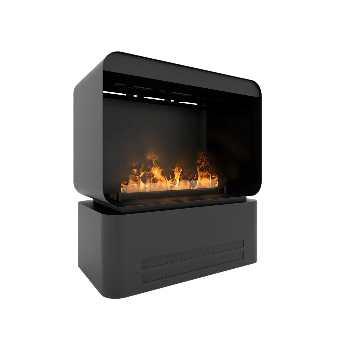 AI 500 freestanding water vapour fireplace in black, featuring realistic water vapour flames