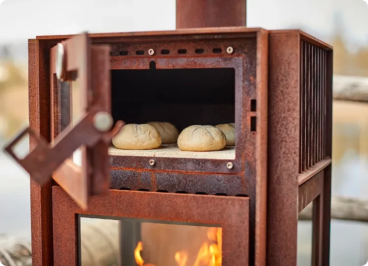 rb73 wood fireplace with top oven with baking bread