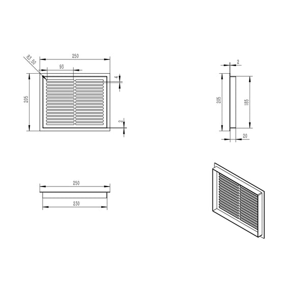 Venttiiliritilä valkoinen – 25×20,5 cm – 210 cm²