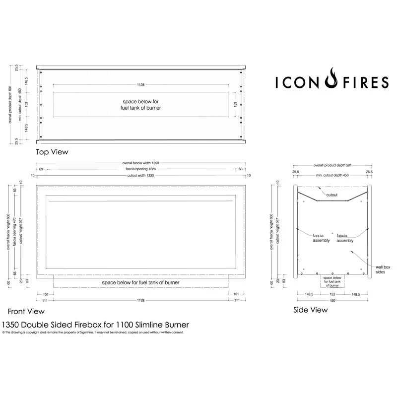 Icon Slimline Firebox SFBDS1350 - Teräs