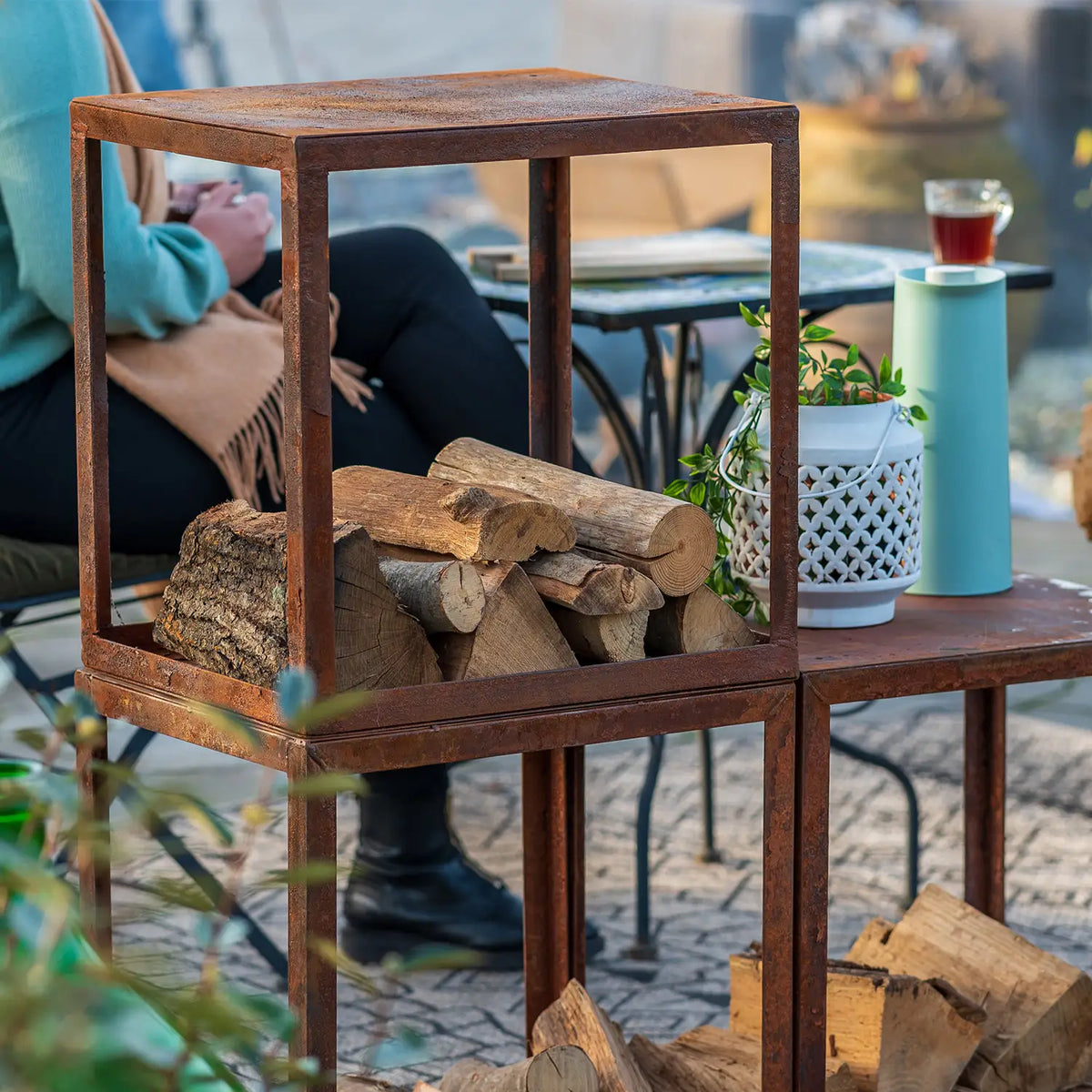 Wood Storage Box in Corten Steel - 50 cm