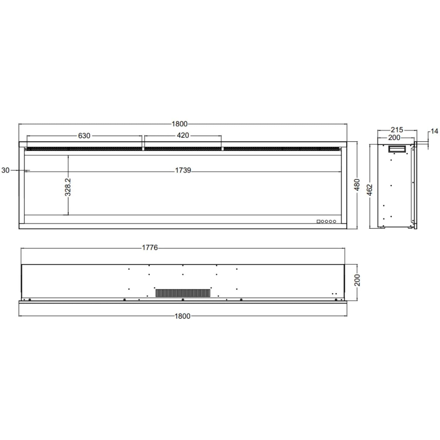 Royal 3D Wall-Mounted Electric Fireplace - Black - 180 cm