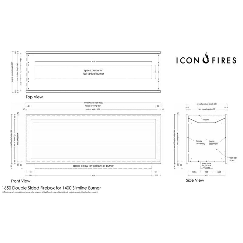 Icon Slimline Firebox FBDS1650 - musta
