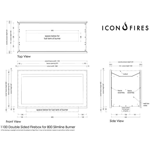 Icon Slimline Firebox FBDS1100 - musta