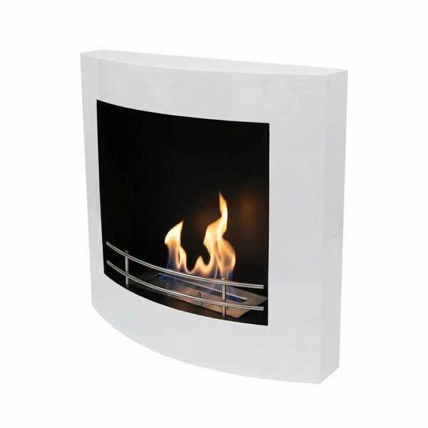 Curved Ethanol Fireplace in White
