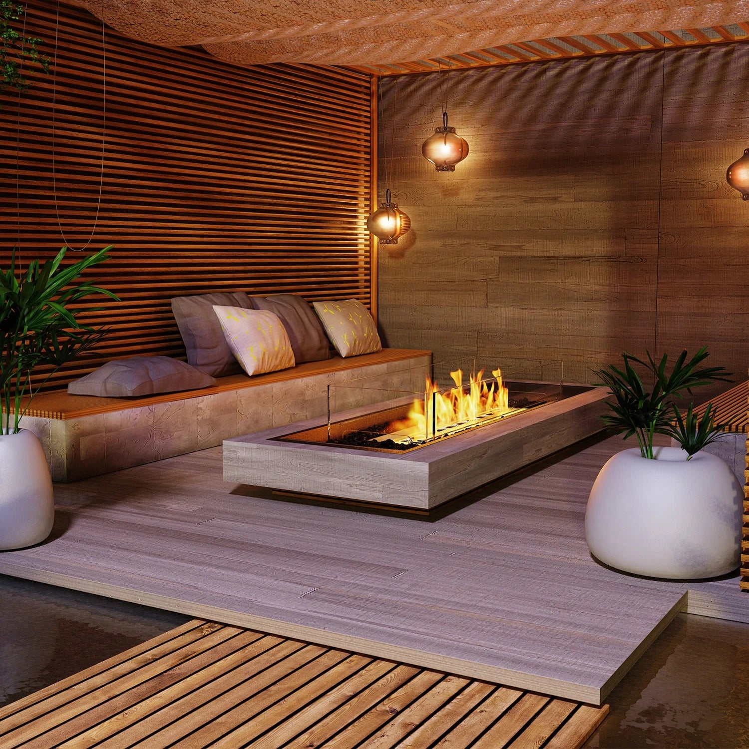 Linear 65 bioethanol built-in fireplace kit, wide rectangular design