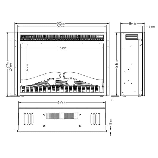 LED Klassinen sisäänrakennettava sähkötakka - 67cm