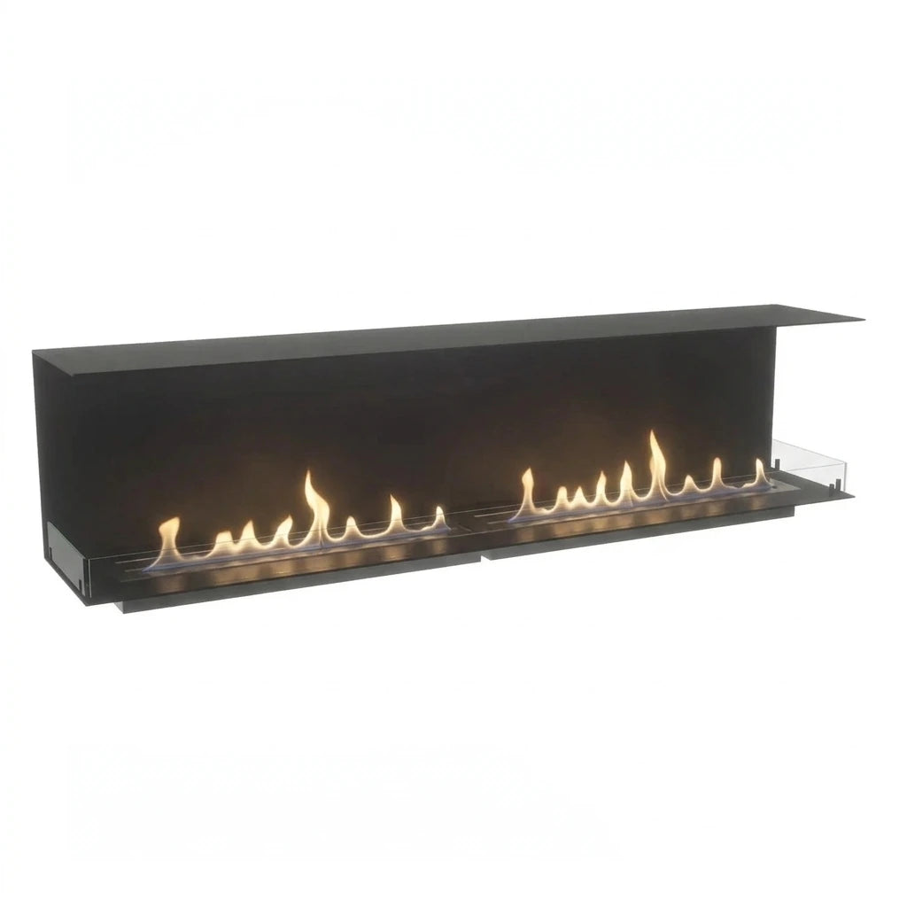 Foco Three 2300 with manual bioethanol burners, lit flame