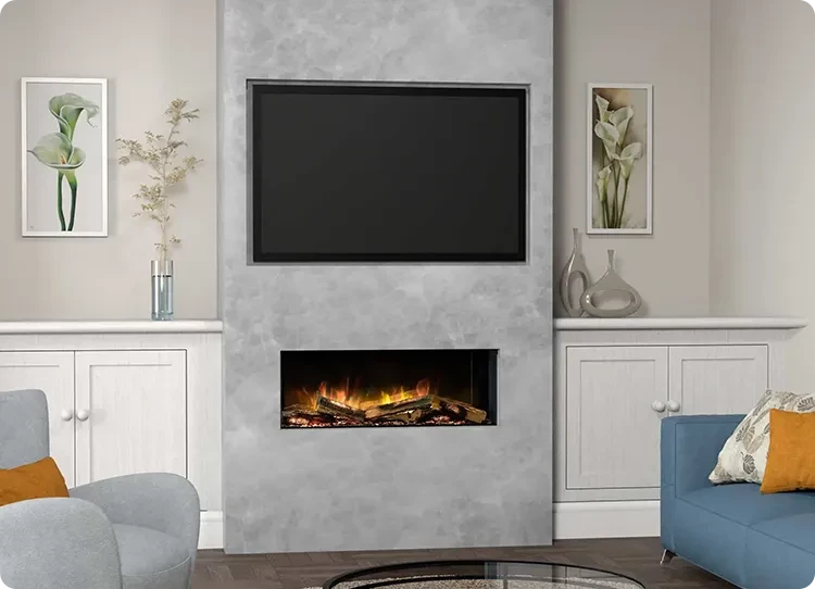 Media Wall TV ja sähköinen takka Flameritelta