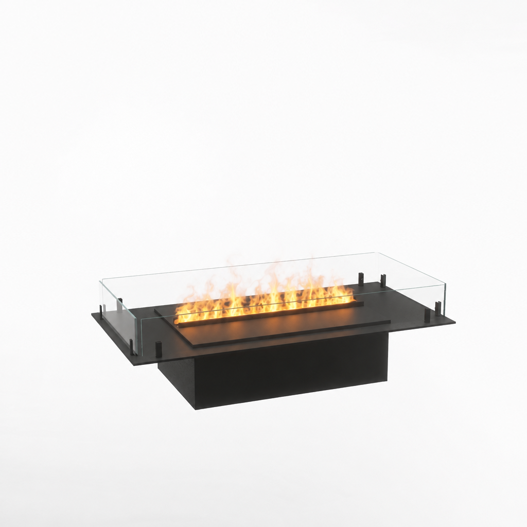 Foco Myst Free 800 water vapour fireplace, studio shot with realistic Opti-myst flame effect