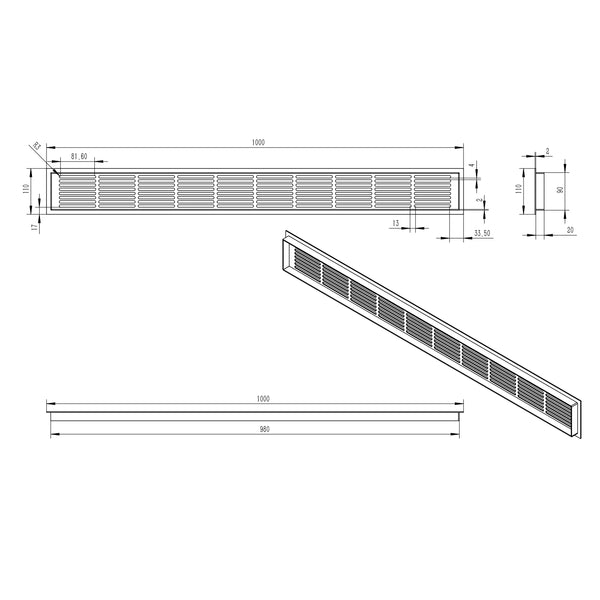Venttiiliritilä musta – 100×11 cm – 420 cm²