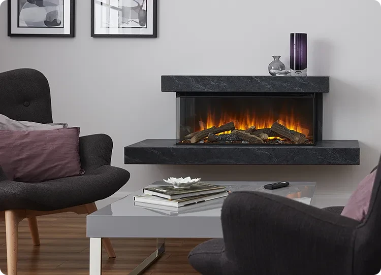 Seinälle asennettava sähköinen takka marmorisella kehyksellä British Firesilta